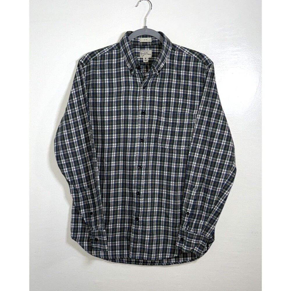 J.Crew Mens Flannel Blue Green White Plaid Long Sleeve Shirt Botton Down Size M - Picture 10 of 10
